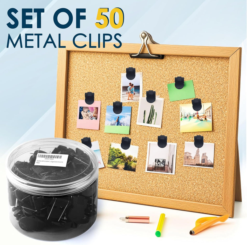 Cubicle Clips for Fabric Walls Panels for Notes, Photos (Pack of 50) | Strong Hold Office Partition Hooks – Workspace Organization Accessories